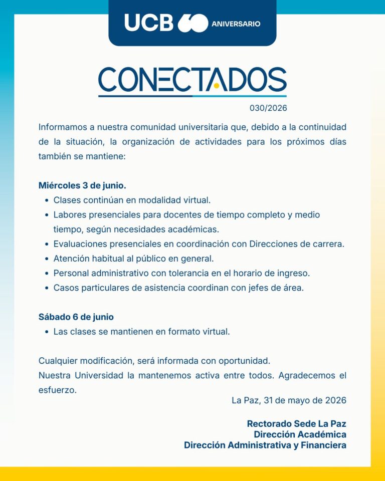 Actividades académicas y administrativas para el 3 y 6 de junio