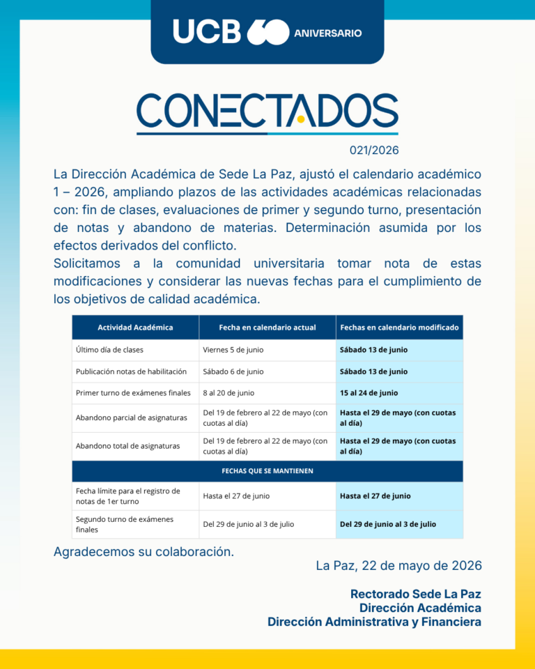Modificaciones de fechas del calendario académico 1-2026